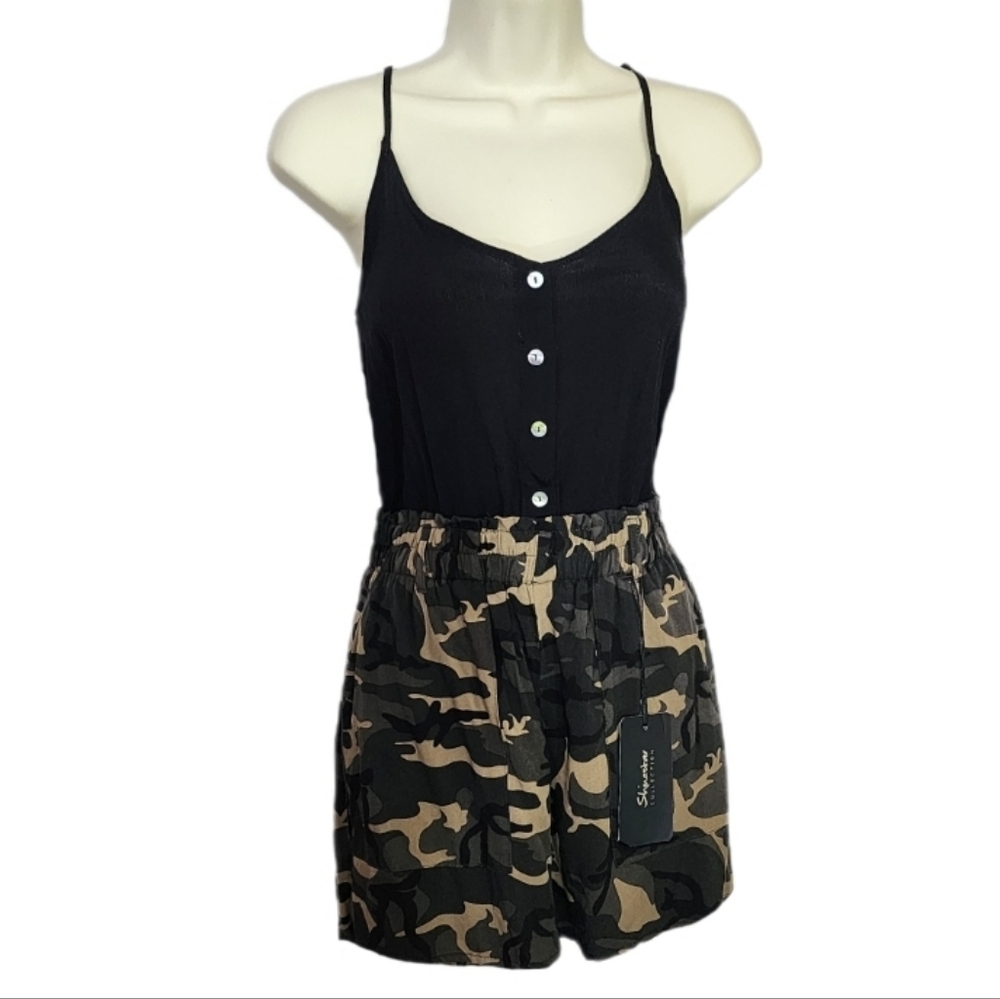 Shinestar Jumpsuit Shorts Camo Print Black Size S